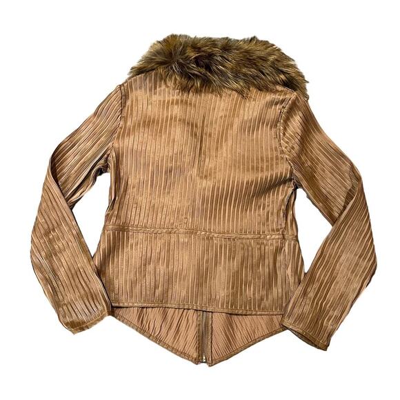 IMAN Leather and Faux Fur Collar Jacket Stripe Brown Women's Small (F-142) - Picture 2 of 8